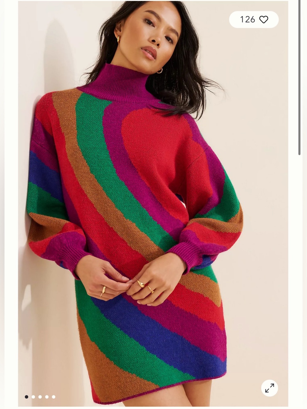 FARM RIO RAINBOW WILD HEARTS SWEATER DRESS, SZ XS